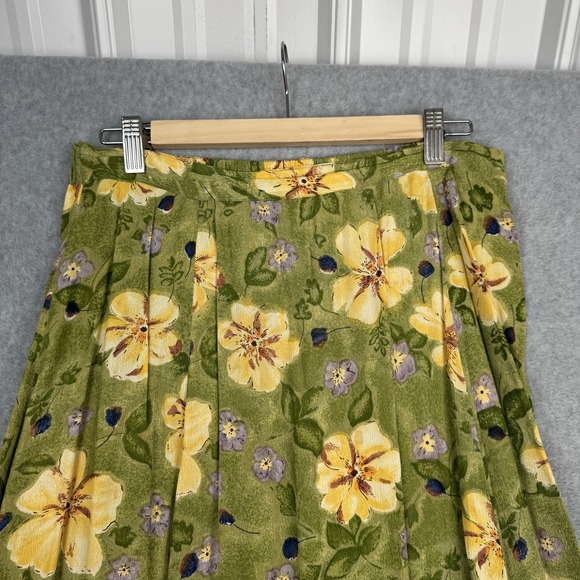 Vintage Putumayo Skirt Womens L Green Yellow Floral Maxi Boho Pleated India - Picture 4 of 7